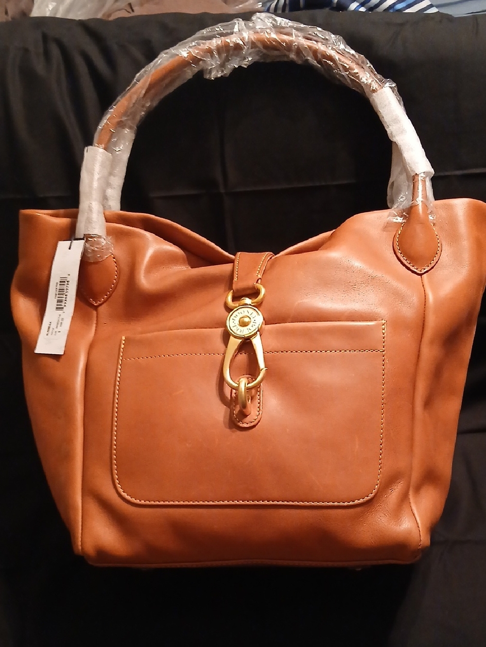 Dooney & Bourke Tan Leather Shoulder Tote with Gold Hardware